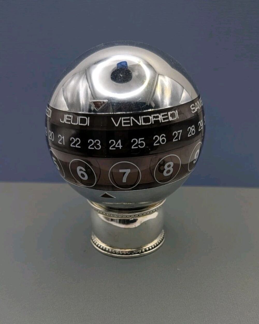 Space Age Ball Perpetual Calendar Mirror PORPHYRE Plastic France 1970s Chrome